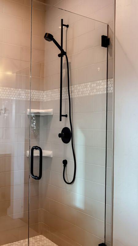 Open Concept Shower with Black Frame Glass